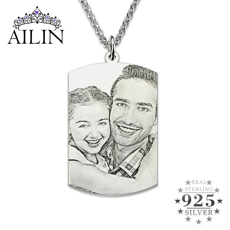 

Wholesale Sterling Silver Engraved Photo Dog Tag Memorial Jewelry Men Gift Pictutre Necklace Photo Dog Tag Gift for Father