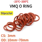 50 шт. уплотнительное кольцо VMQ уплотнительная прокладка толщина CS 3 мм OD 10  70 мм силиконовая резина Изолированная Водонепроницаемая шайба круглой формы Nontoxi красный