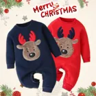 Одежда для новорожденных мальчиков и девочек Рождественский комбинезон с длинными рукавами и рисунком оленя для детей 3, 6, 9, 12 месяцев, пижама navidad bebe