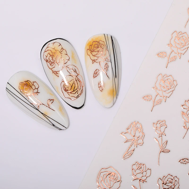 1 шт. 3D наклейки для ногтей с золотым розовым узором неправильная полоска