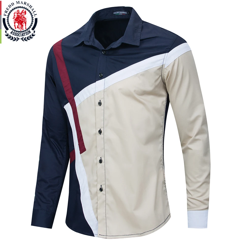Мужская рубашка с цветными вставками Fredd Marshall повседневная приталенная из 100%
