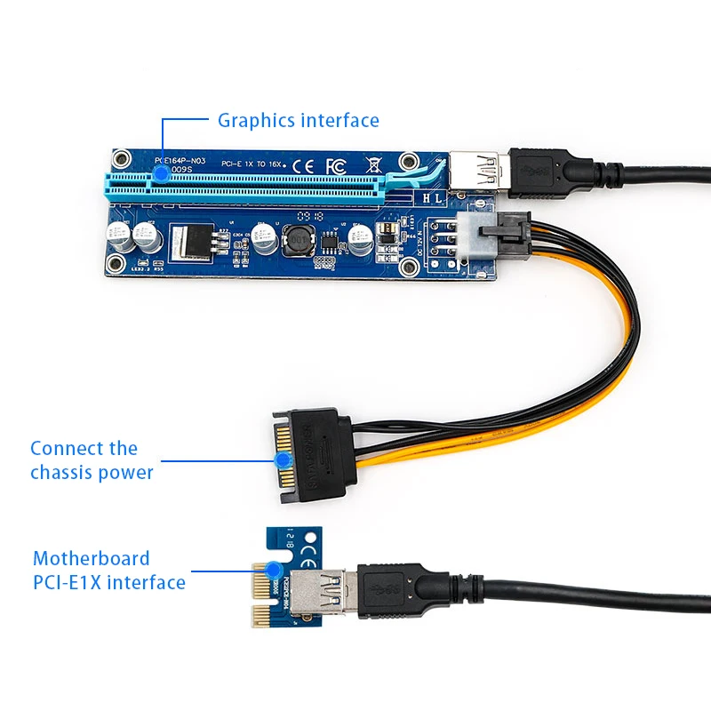 Переходник PCI-E 16X на 1X USB 3 0 внешний кабель питания SATA 15 контактов штекер-6 разъем