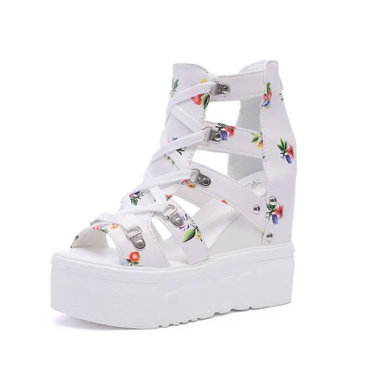 

bottom High heeled sandals women muffin slope heel 2020 summer new versatile thick students hollow fish mouth heightening