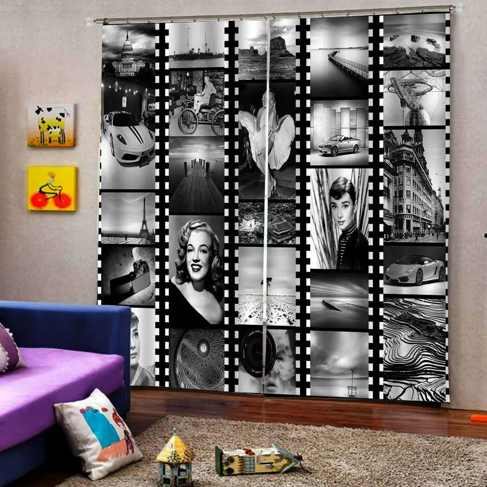 

Modern Home Decoration Blackout 3D Curtain grey and black curtains beauty romantic Blackout curtain
