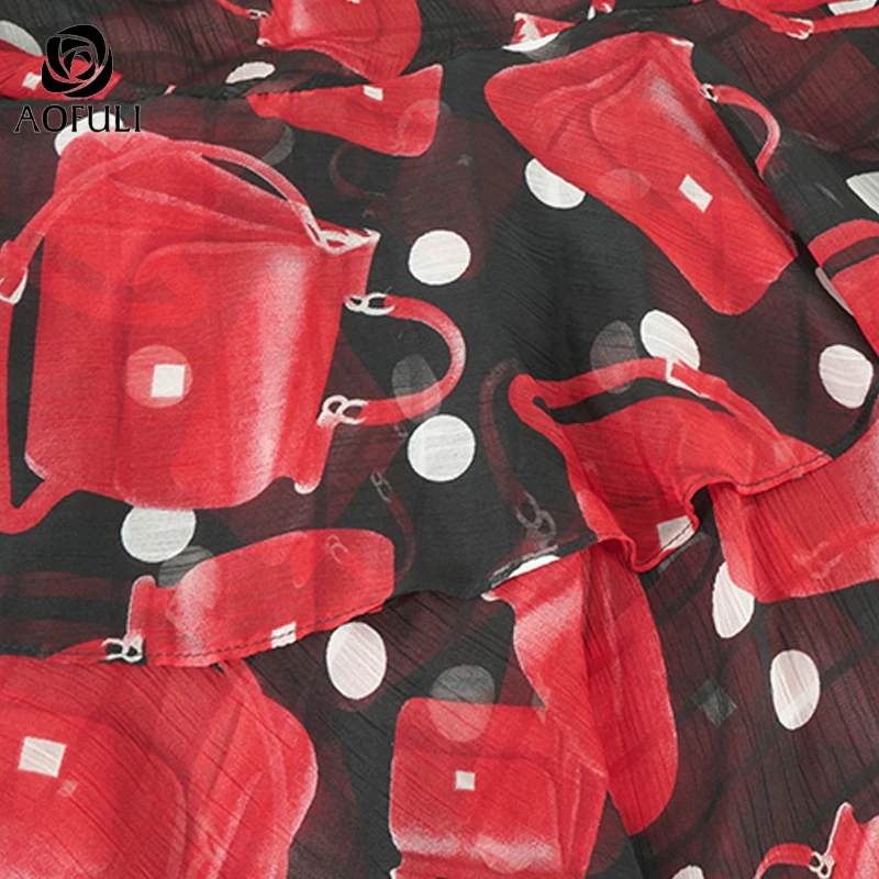 L~ 4XL 5XL шифоновые длинные вечерние платья с длинными рукавами и принтом большие размеры, женские осенние платья до щиколотки с каскадными оборками, A4095