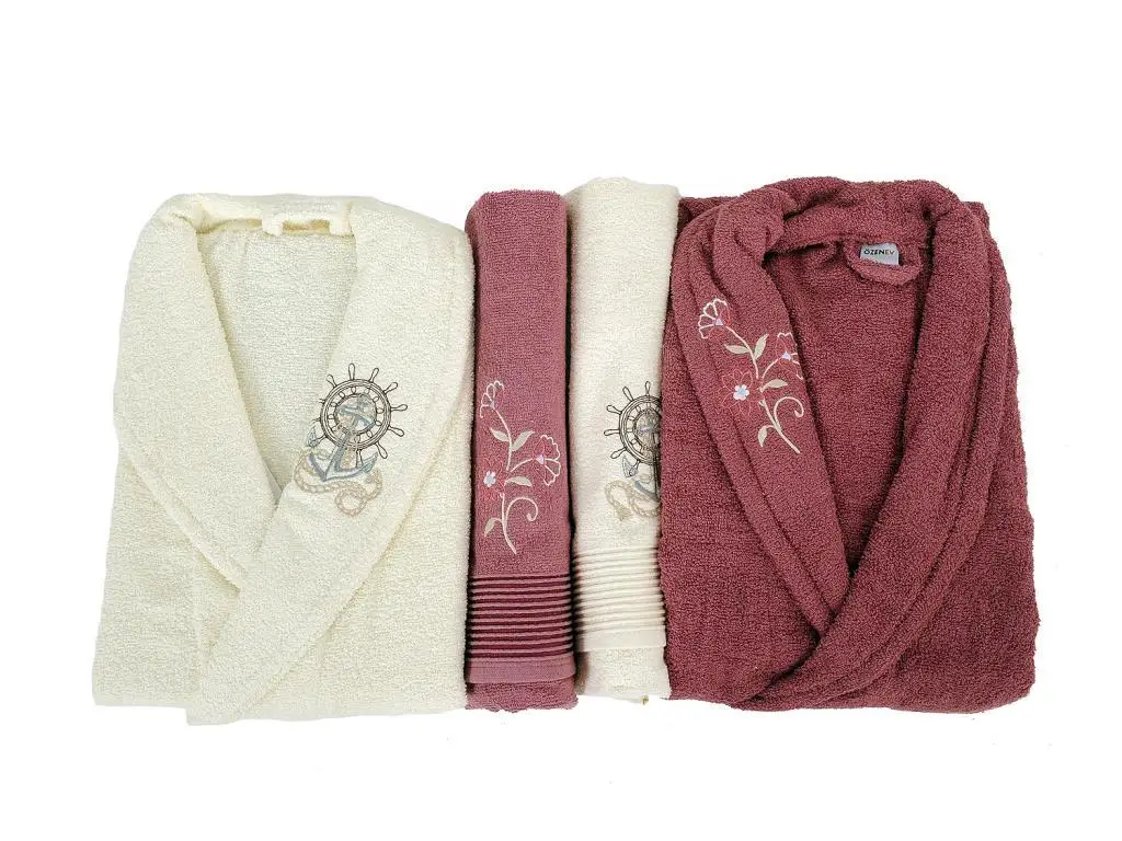 

100 cotton 4 piece bathrobe set cream rose rose dry