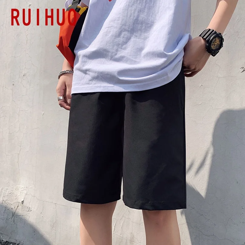 

RUIHUO Solid Boys Casual Shorts Men Clothing Knee Length Short Men Summer Mens Shorts Workout M-5XL 2021 New Arrival