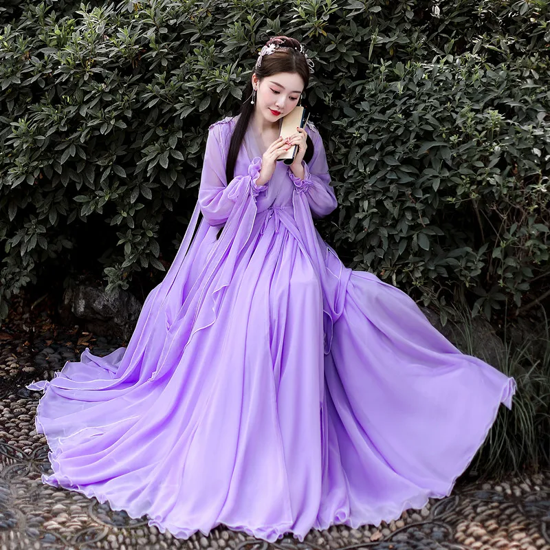 

Супер сказочное платье, разноцветные танцевальные костюмы ханьфу с широким рукавом, оригинальный танцевальный костюм, Китайский народный ...