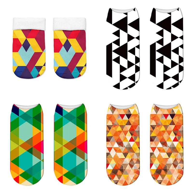 

Geometric Rhombus Color Cute Pattern Socks Kawaii Short Ladies Socks 3D Printing Casual Fun Socks Spring Summer Socks Socke