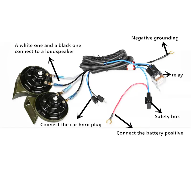 

12V 1Set Electric Car Horn Wiring Harness Relay Kit Circuit safety Car Claxon Horns refitting Cable Wire a pairb horn super loud