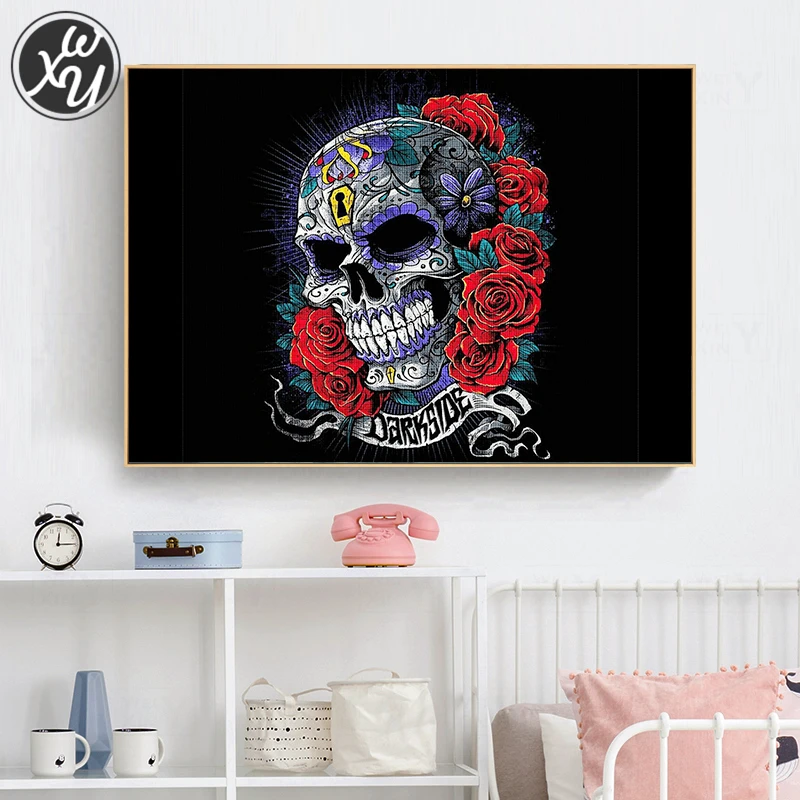 WEIWEI алмазная живопись Череп Роза 5D Вышивка мозаика вышивка крестиком ремесла