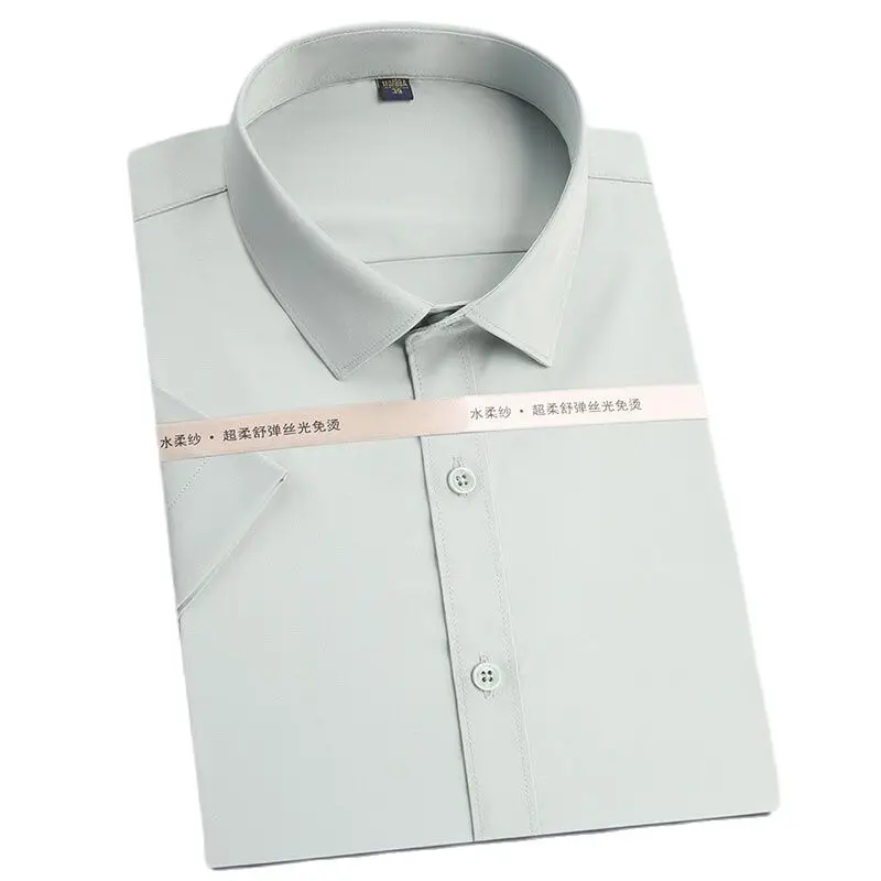 Мужская рубашка с коротким рукавом однотонная для лета без железа длинным