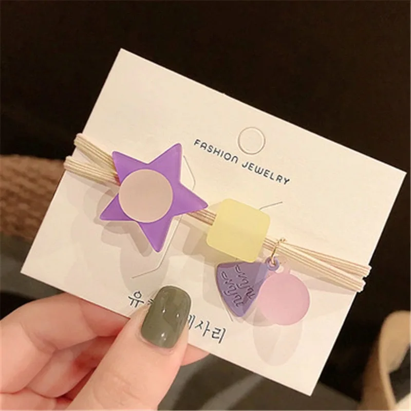 

Fashion Hot Sellling Fresh Sweet Fluorescent Crystal 5 Star Hair Band Matched Colored Hair Rope Girls Hair Rings Headpiece Gift