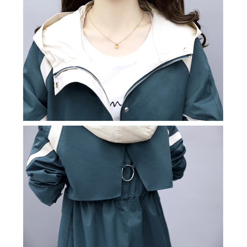 Женский Длинный Тренч с капюшоном тонкая ветровка длинными рукавами в Корейском