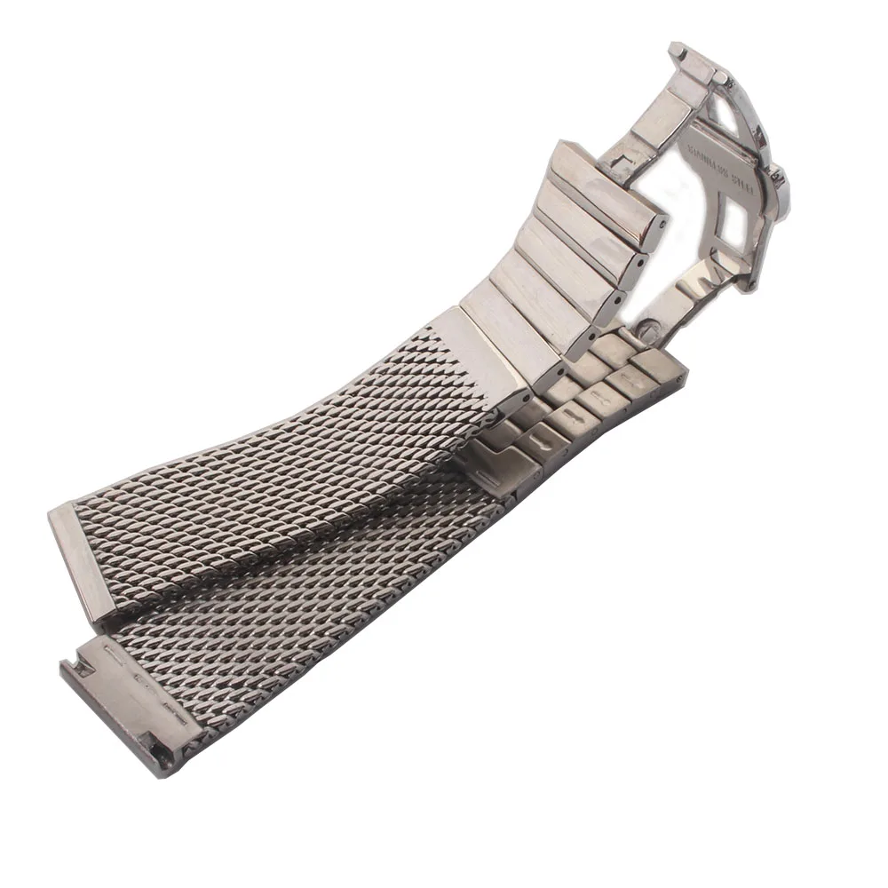 

18mm 20mm 22mm 24mm Silver Watchbands stainless steel mesh and polished metal Watch bands strap Bracelet butterfly buckle clasp