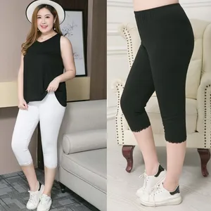 Леггинсы женские кружевные эластичные однотонные, модные хлопковые повседневные Базовые укороченные брюки, большие размеры 8XL, на лето