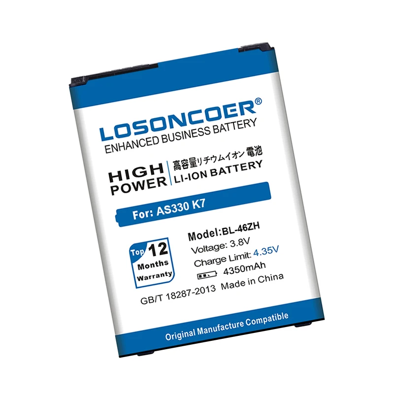 LOSONCOER 4350 мА/ч, BL-46ZH Батарея для LG K7 K8 AS330 K332 K350N K371 K373 K89 LS675 LS675 M1 M1V MS330 US375 X210 BL 46ZH