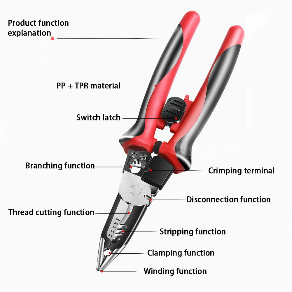 

Cable Metalworking Professional Multifunctional 6 In 1 Stripper Crimping Tool Ergonomic Repair Wire Cutter Portable Plier Hard
