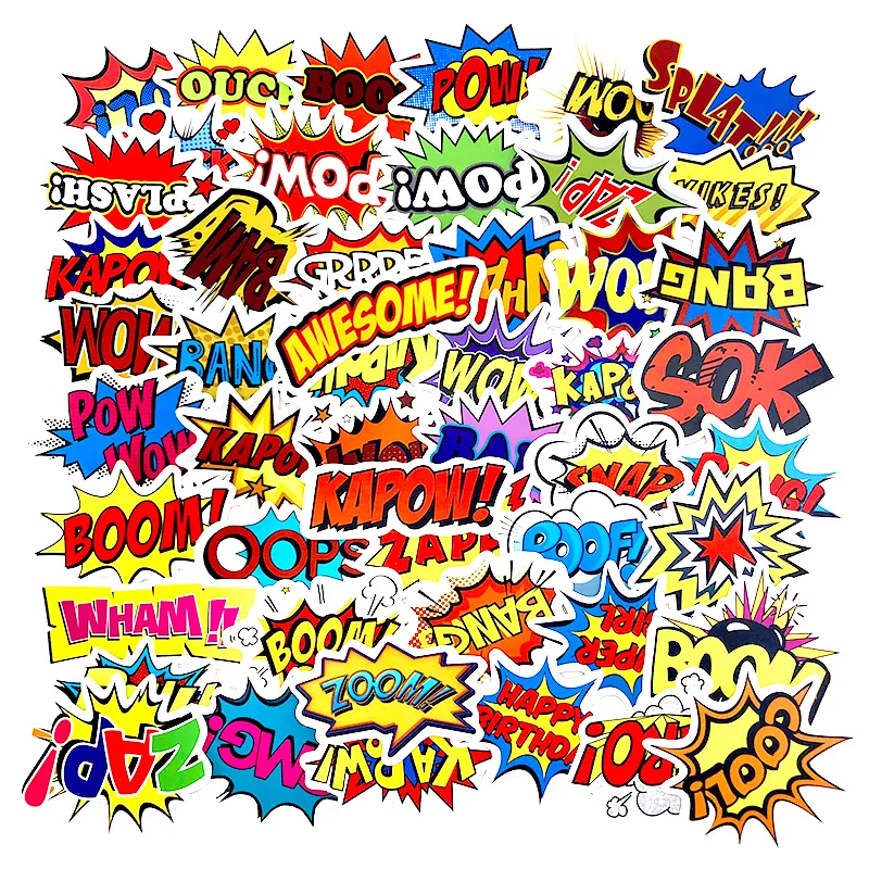 50 шт. наклейки для слов oops bang boom wow pow граффити ноутбука скейтборд холодильник