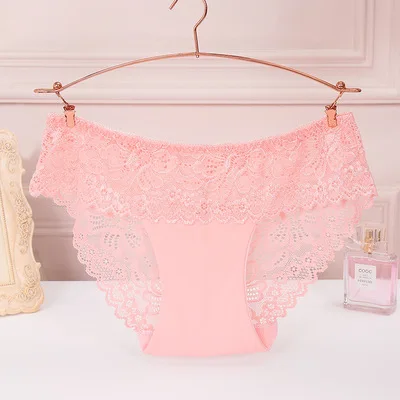 

New sexy women's underwear, seamless hollow lace solid color underwear, nude mid-waist cotton briefs
