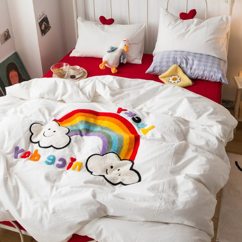 Комплект постельного белья из белого хлопка с эффектом потертости|Комплекты