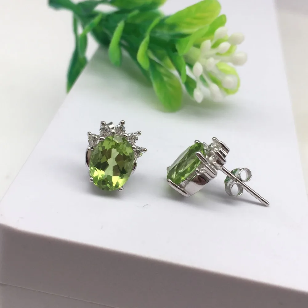 925 Sterling Silver Earrings Oval Natural Green Peridot Birthstone Stud for Women Fine Jewelry | Украшения и аксессуары