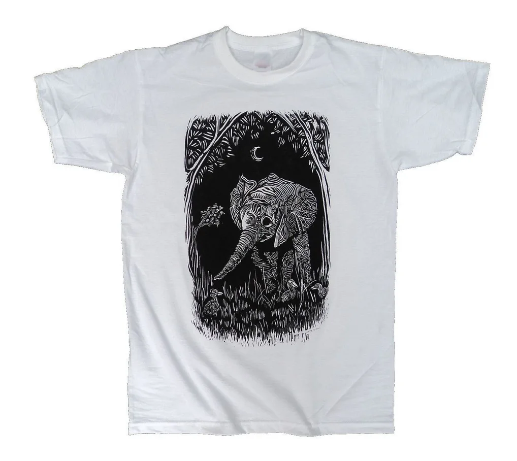 

Night Life Cute Baby Elephant Artistic African Unisex T-Shirt White Cotton Adults Casual Tops TEE Shirt