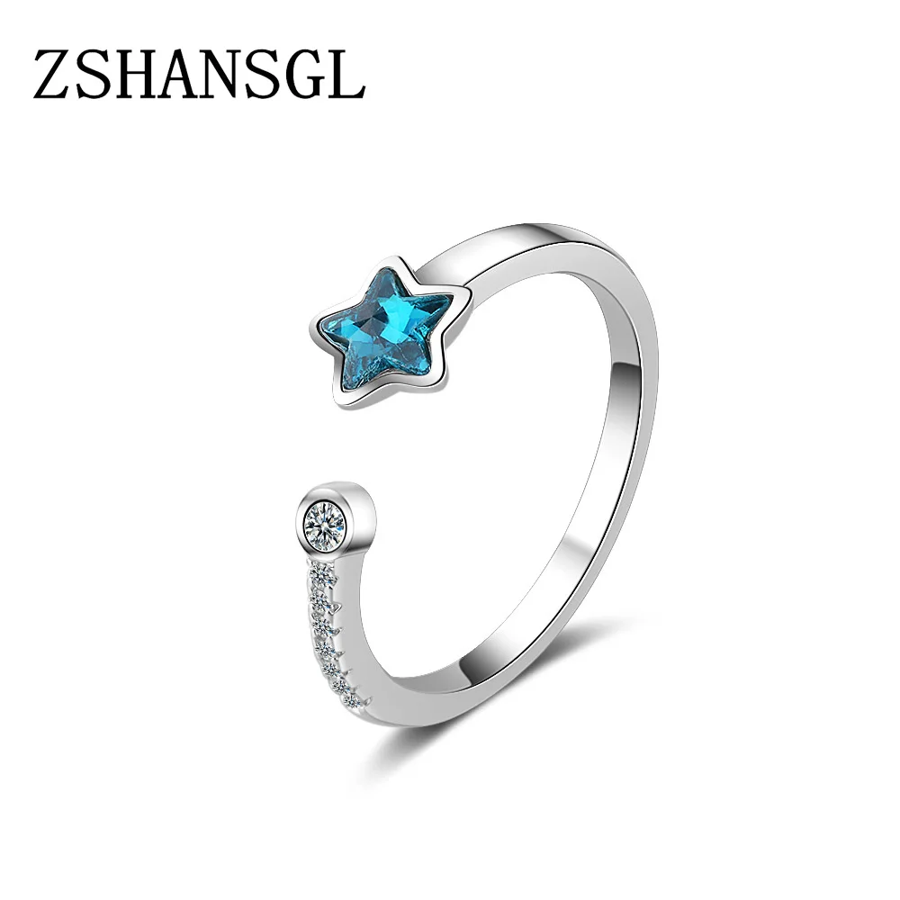 Простой серебристый цвет геометрические синие пятиконечные Звездные Кольца для