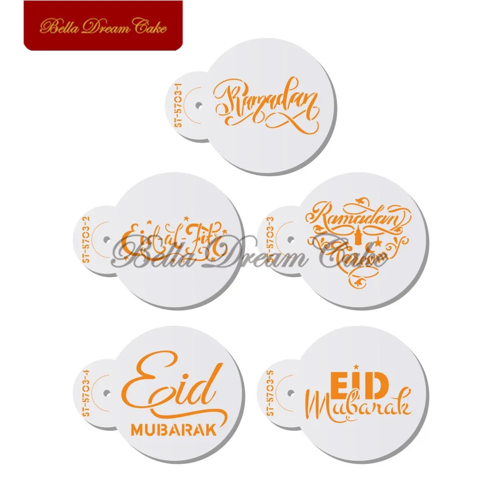 

5pcs/set Mubarak Cookies Stencil Eid Coffee Cake Stencils Cake Decorating Tools Template Biscuits Fondant Mold Bakeware