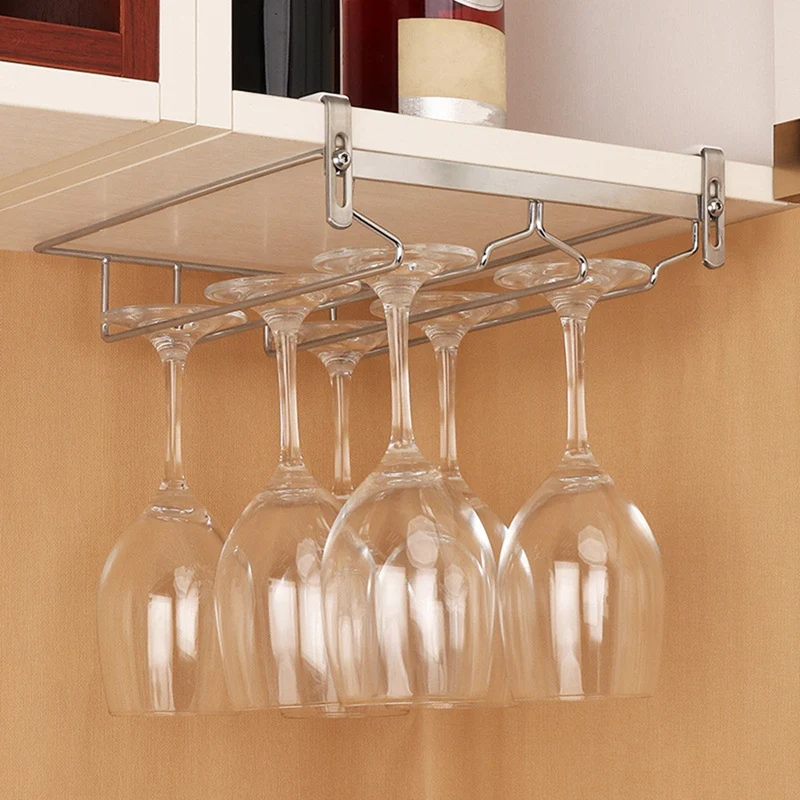 

Double Row Gl Holder Stainless Steel Free Punching Household Wine Cabinet Wine Cup Rack