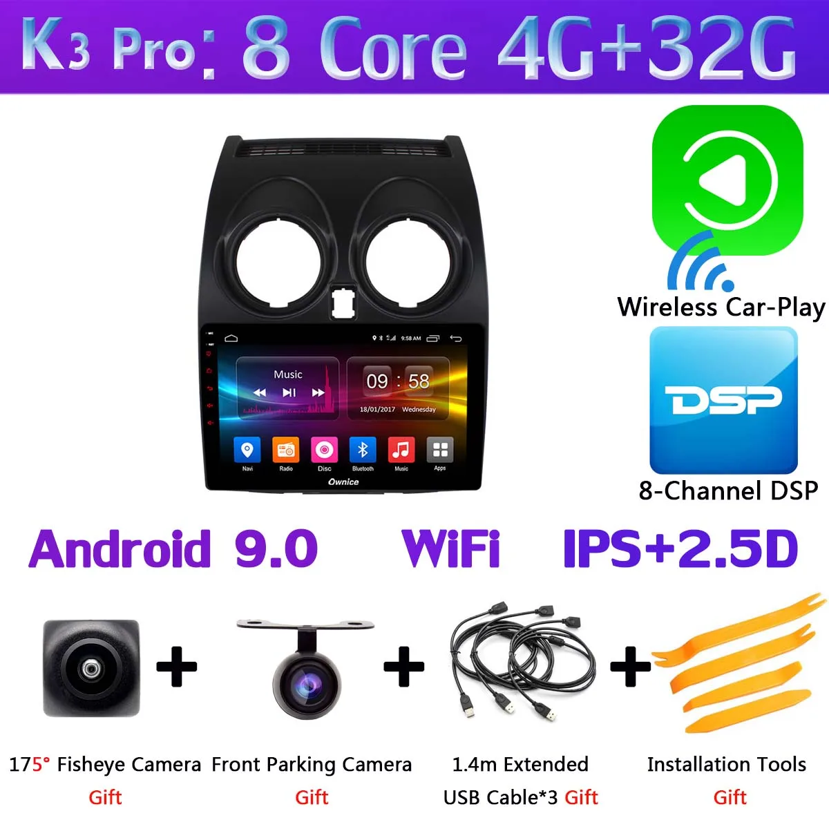 K3 Pro CarPlay " 360 ° панорамный автомобильный dvd-плеер на основе Android gps навигация радио для Nissan Qashqai 1 2006-2013 J10 мультимедиа CarPlay DSP 4G LTE - Цвет: K3 Pro CarPlay