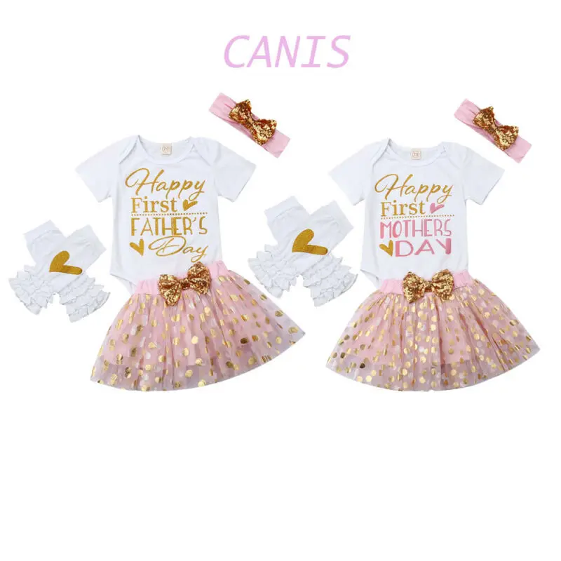 Топы с принтом Happy First для мамы и папы топы принцессы маленьких девочек + кружевная