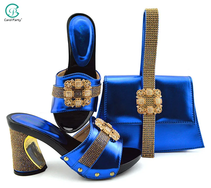 

New Arrival Women Shoes and Bag Sets High Quality Women Italian design African Party Ladies Shoes and Bag Set in Royal Blue