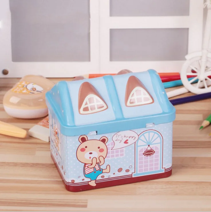 Креативная металлическая копилка коробка для монет милый медведь модель дома