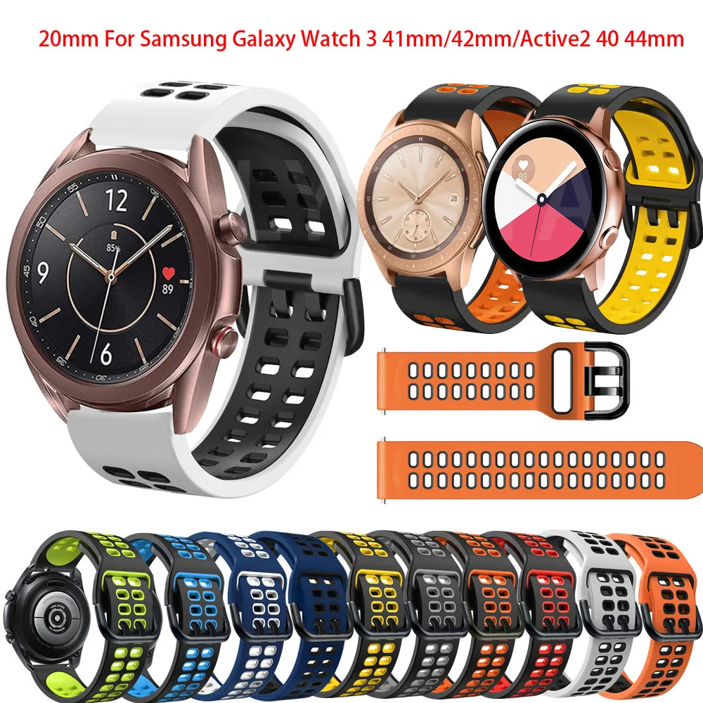 

Ремешок силиконовый для смарт-часов Samsung Galaxy Watch 42 мм, браслет для Galaxy Watch 3 41 мм/Active2 40 44, аксессуары для наручных часов, 20 мм
