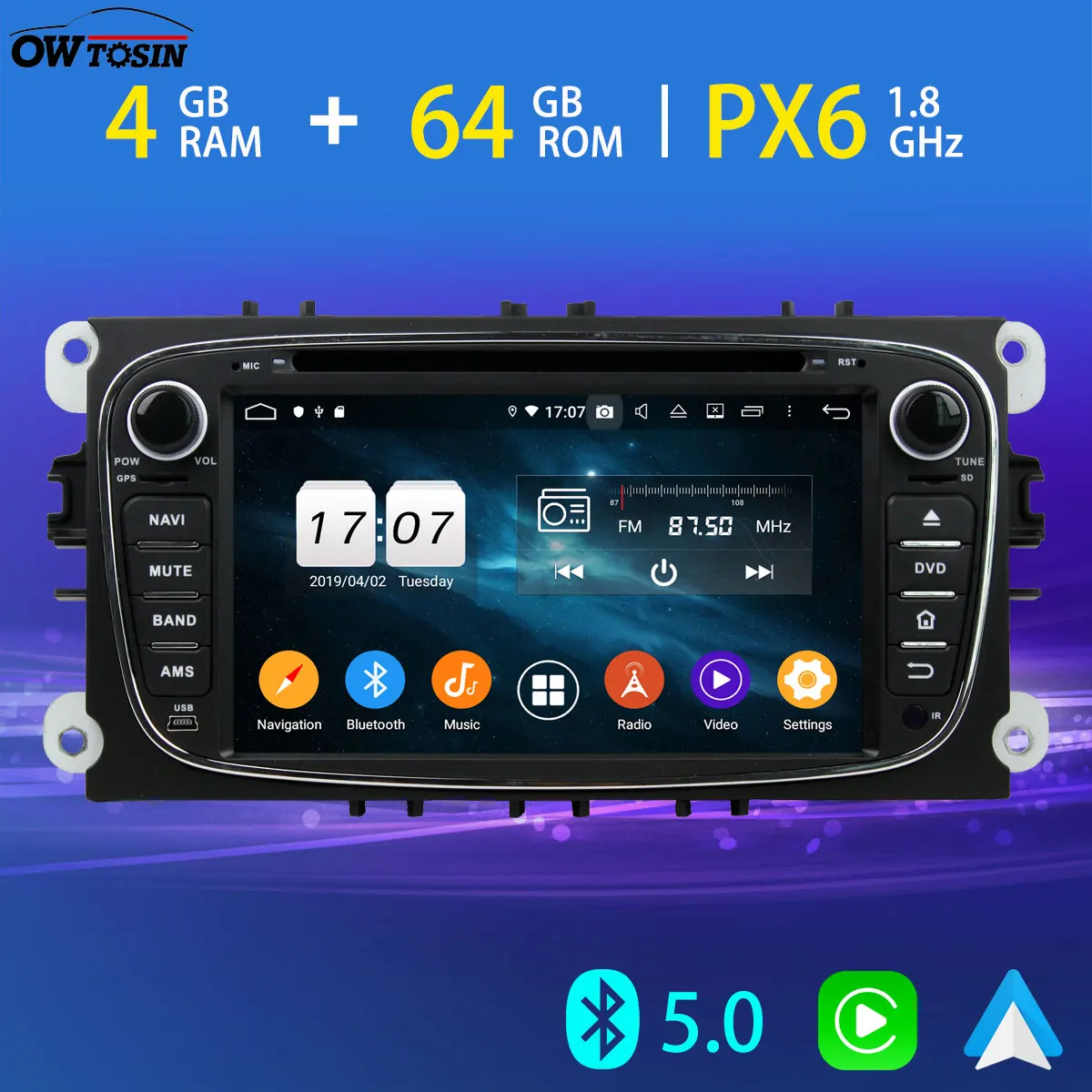 Android 10 PX6 4G + 64G Автомобильный DVD мультимедийный плеер GPS радио для Ford Mondeo Focus S Max C Galaxy