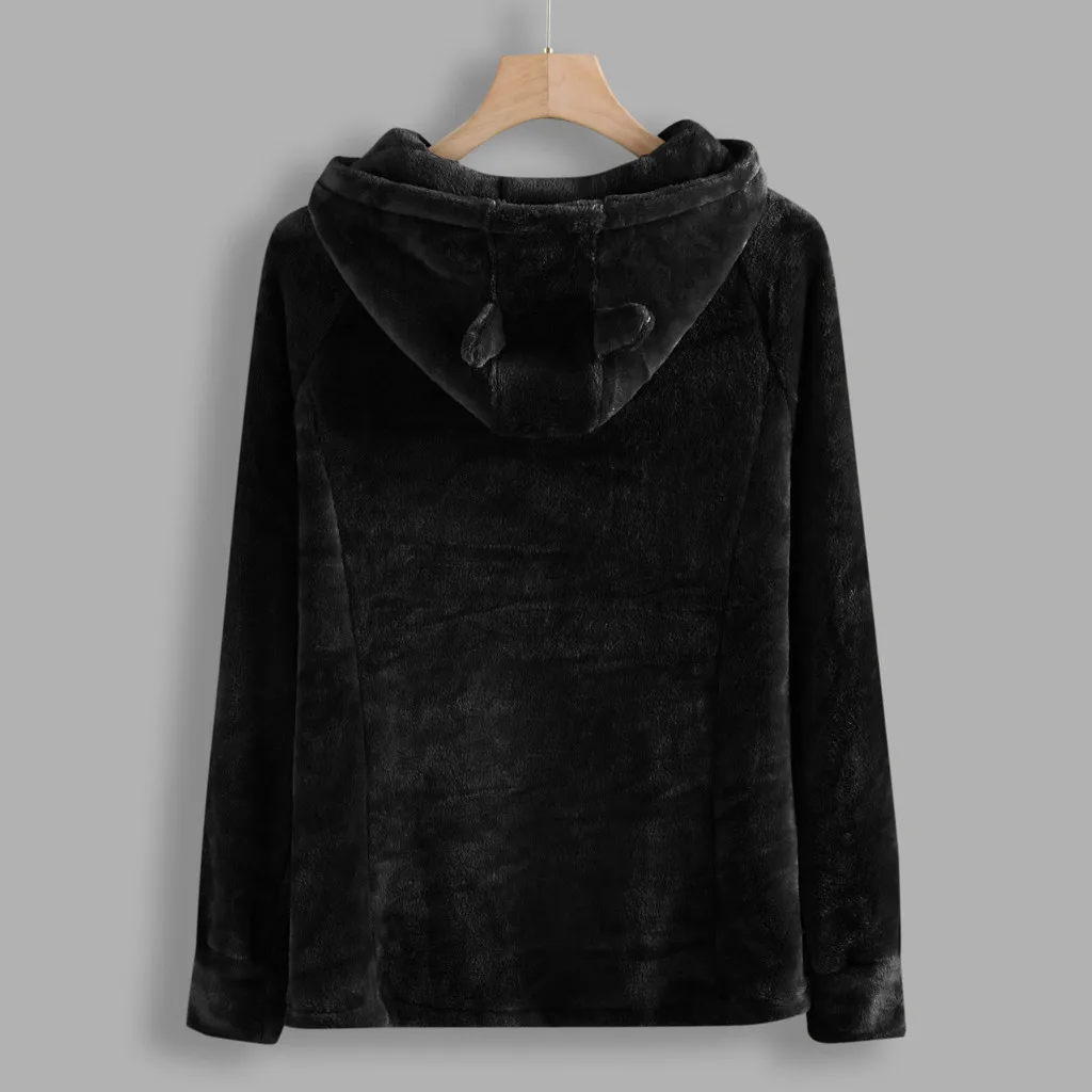 Осенне-зимние флисовые куртки с капюшоном женские повседневные однотонные