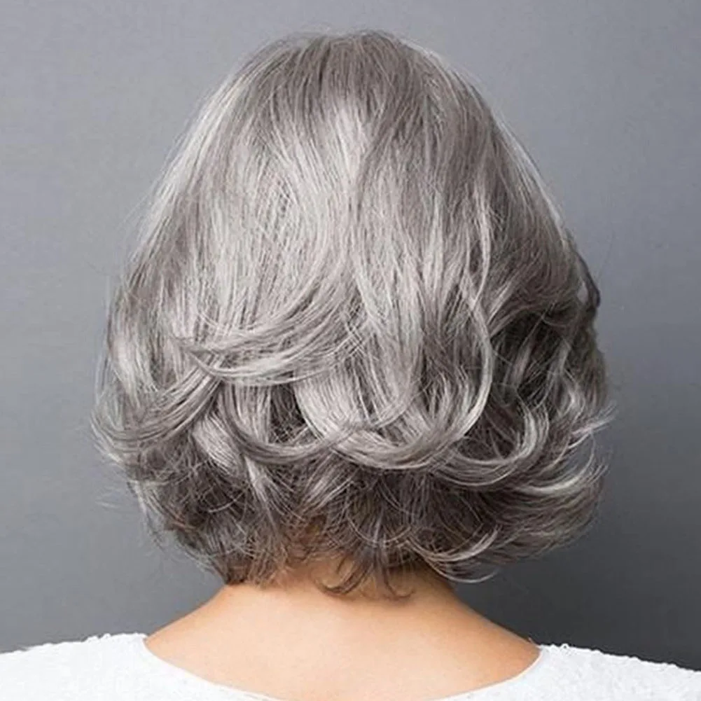 

11.8" Short Curly Bob Wigs for Women Silver Natural Look Synthetic Hair for Cosplay Costume