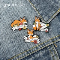 qihe jewelry cute gross serious fox enamel lapel pins be quiet cartoon brooches animal badges fox pins flower jewelry