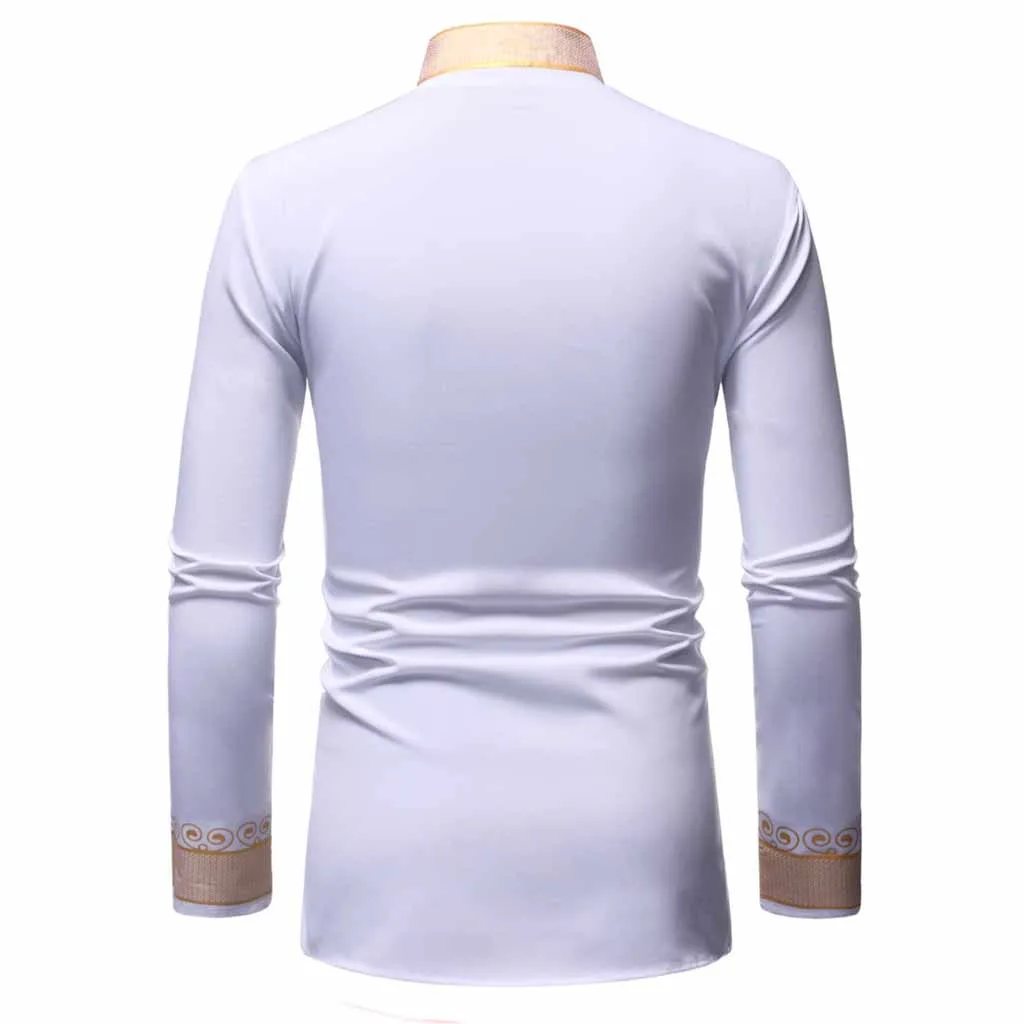 Рубашка KLV мужская с длинным рукавом хлопок модная туника приталенная принтом