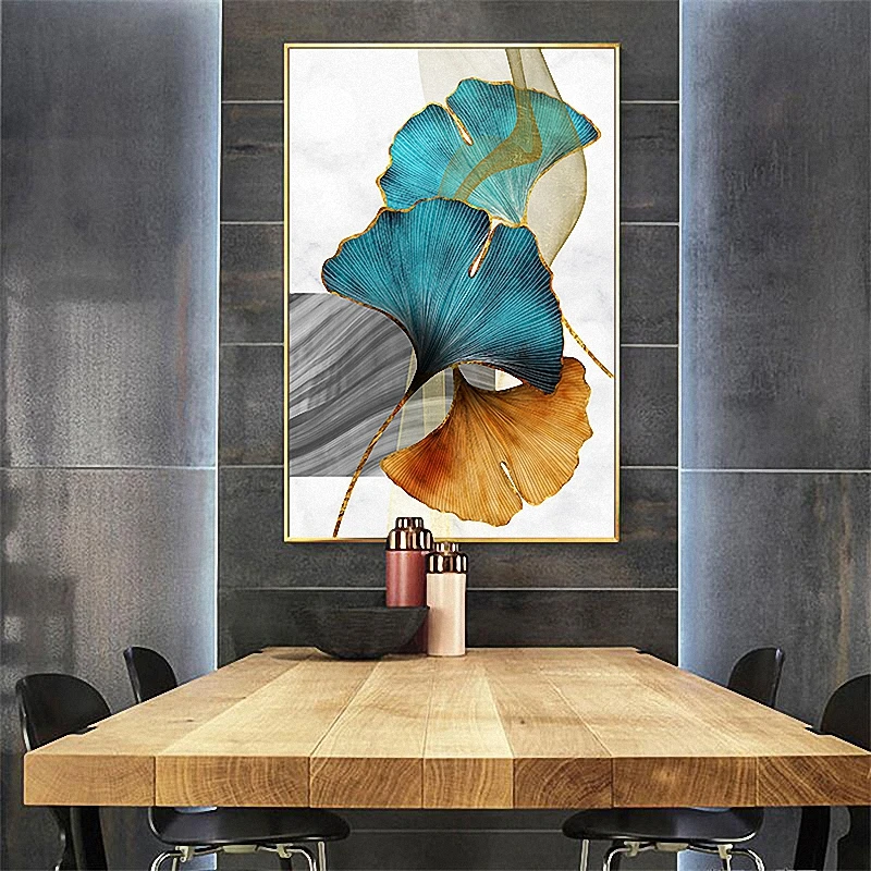 

Blue Green Yellow Gold Plant Leaf Abstract Poster Nordic Canvas Print Wall Art Painting Modern Picture Living Room Decoration Q