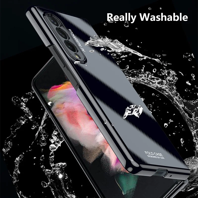 phone case for samsung galaxy z fold 3 5g cover pc piano highlight lacquer solid color fold washable shockproof fitted fundas free global shipping