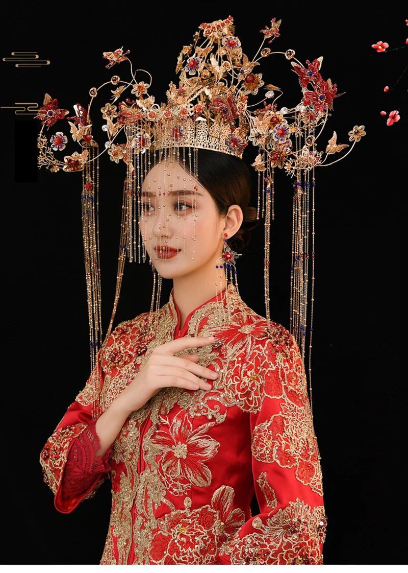 NiuShuya роскошная китайская традиционная диадема феникса длинная кисточка Hairwear Cheongsam свадебный головной убор свадебные аксессуары для волос