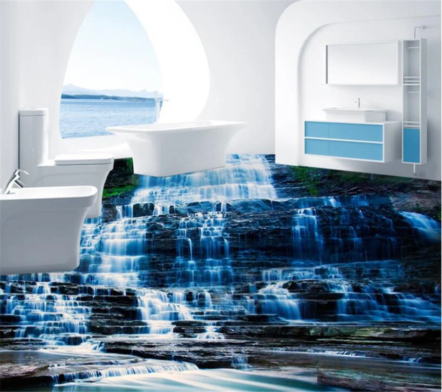 Природа маленький водопад камень 3D пол росписи обои Кухня Водонепроницаемый