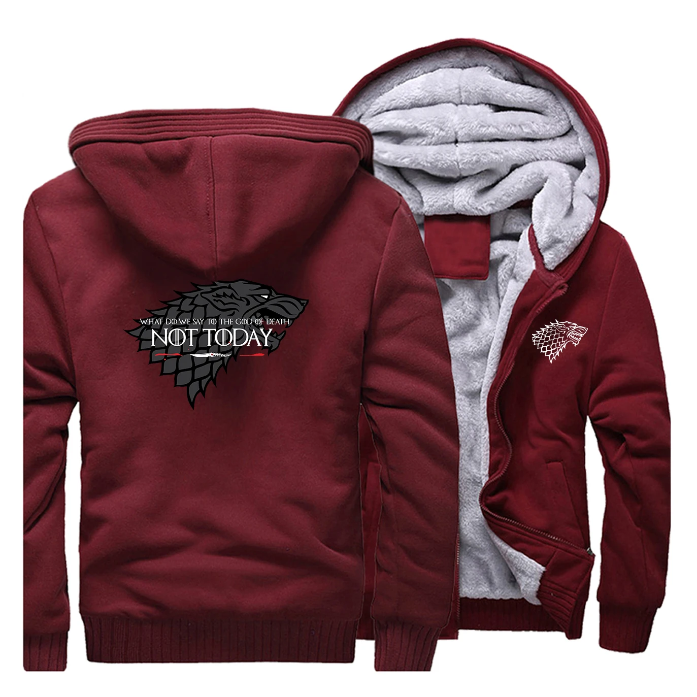Игра престолов Мужская Толстая зимняя Флисовая теплая куртка Ayra Stark пальто Not Today пальто толстовки Толстовка дом Старк спортивная одежда - Цвет: Wine Red