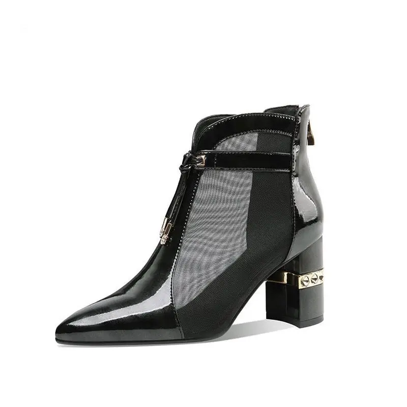 Ботинки из мягкой лакированной кожи в сеточку женские ботильоны 2020 г. Летние