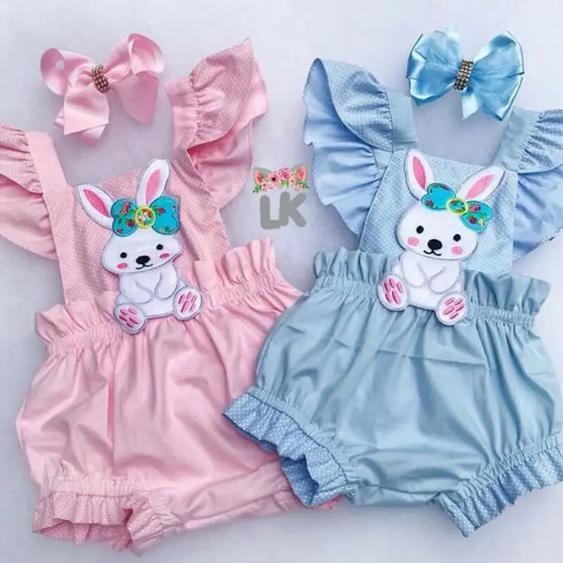 

2020 летние Пасхи милый в виде костюма кролика, детское боди для маленьких девочек с оборками на рукавах комбинезон Вечерние наряды на возрас...