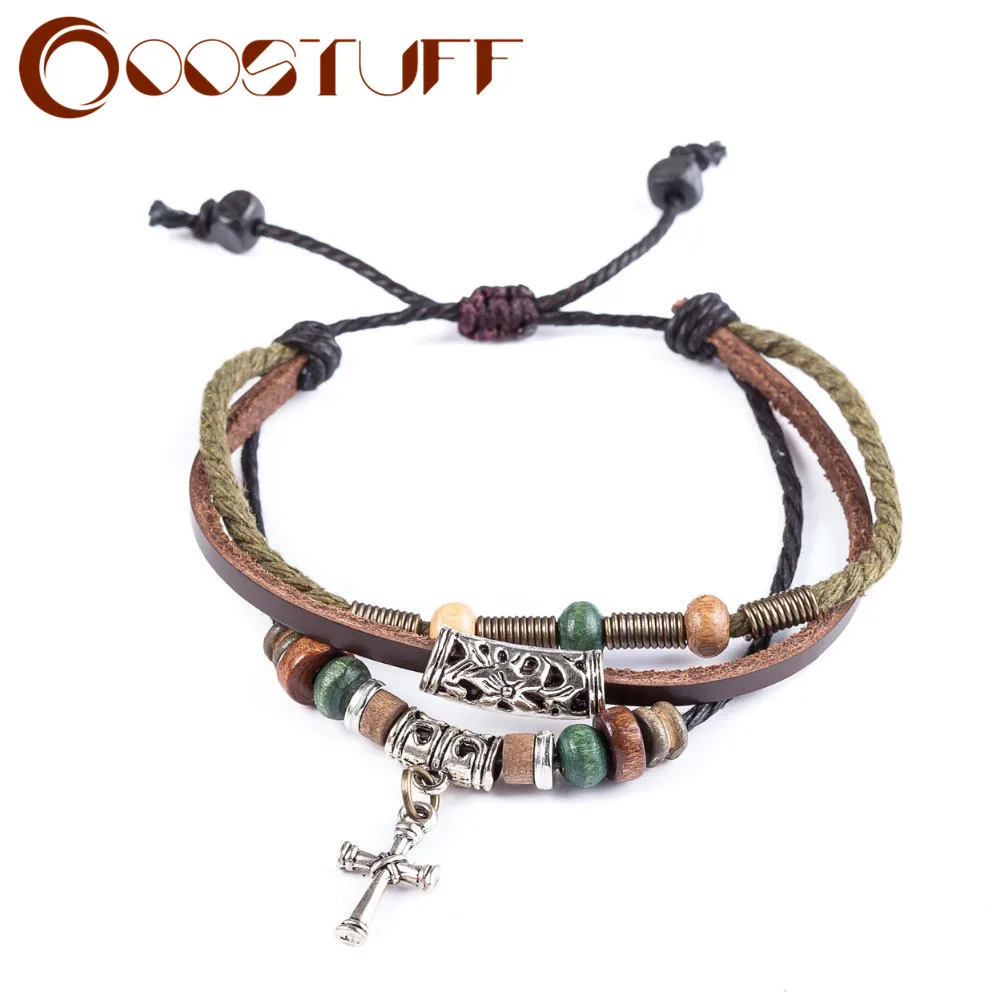 Кожаные браслеты для женщин и мужчин ювелирные изделия крест очаровательный