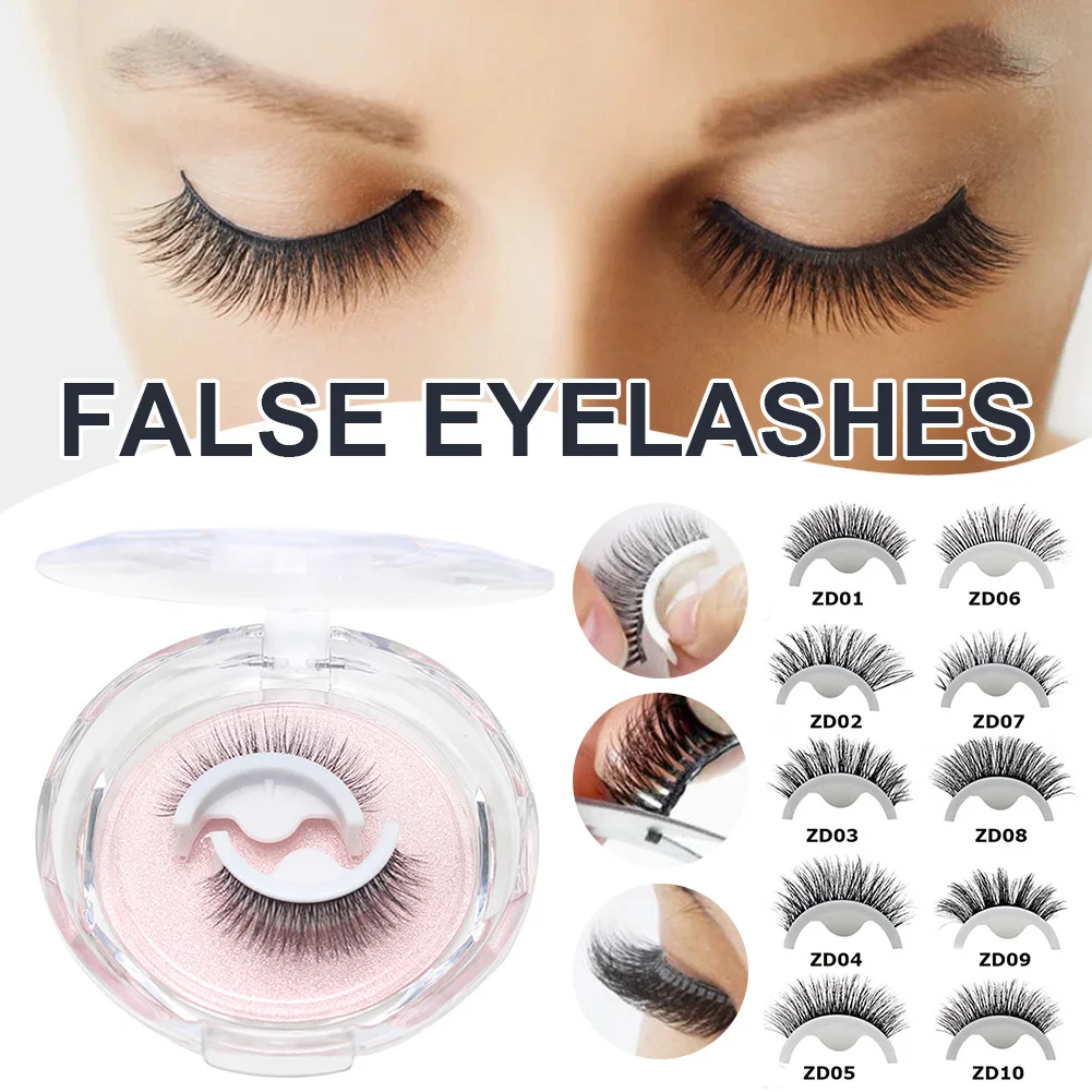 

1 Pair Reusable Self-Adhesive False Eyelashes 3D Mink Natural Curl Eyelash Easy to Wear Wispy Eye Lash No Glue Needed