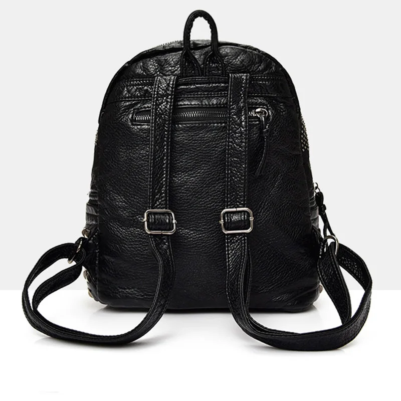 

New Washed Leather Rivet Shoulder Bag Korean Leisure Travel Bag College Wind Double Back Computer Bag